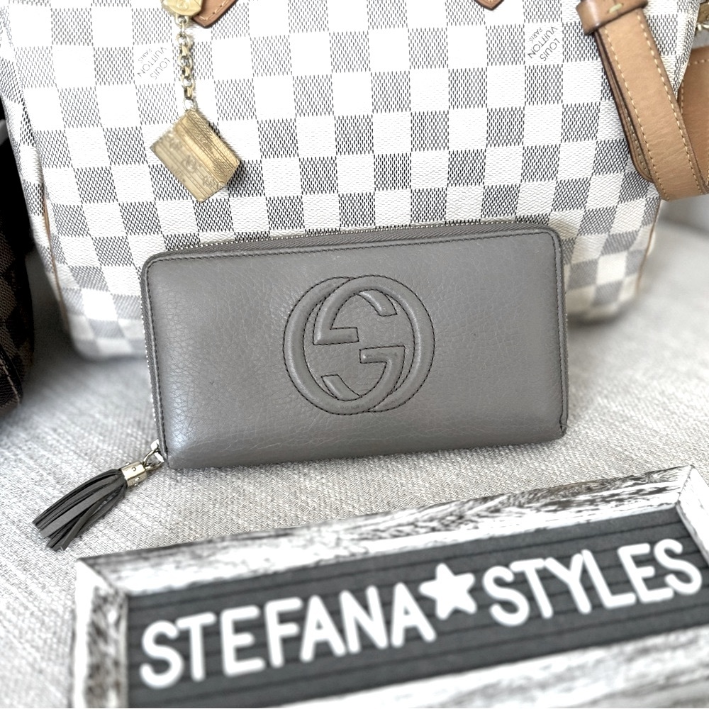 Gucci Soho Grey Leather Long Zip Around Wallet
